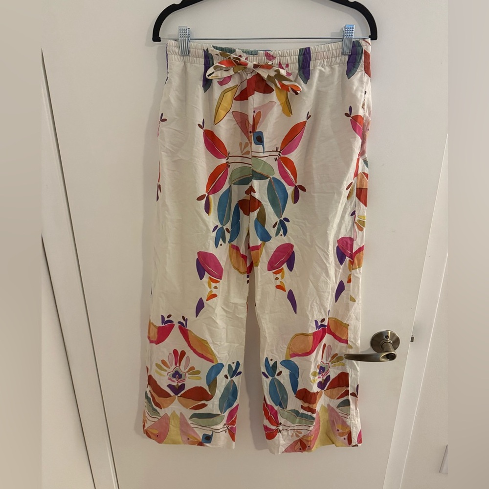 Zara Printed Wide-Leg Cotton Trousers